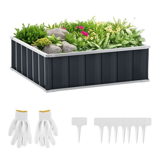 Carré potager acier peint fond ouvert montage facile sans outils 90x90x30cm gris foncé