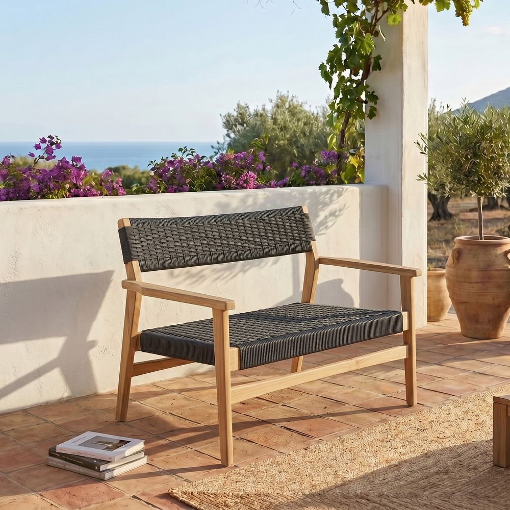 Fauteuil de jardin en bois teck avec cordage noir manille
