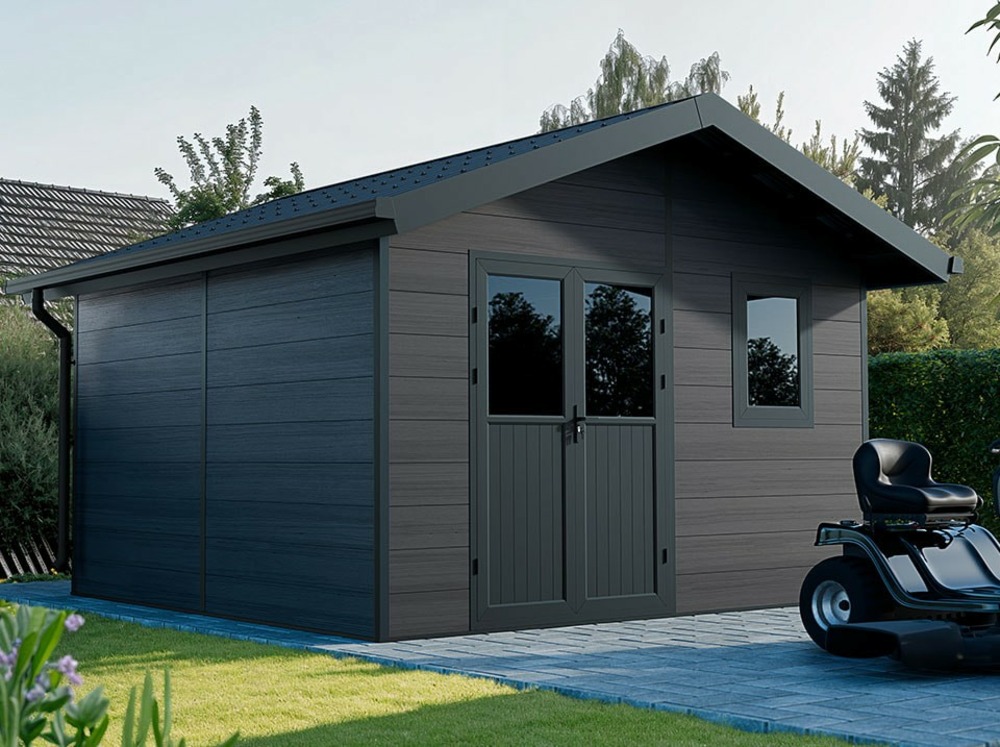 Abri de jardin composite isora - 15m2 gris - cabane atelier / abri velo