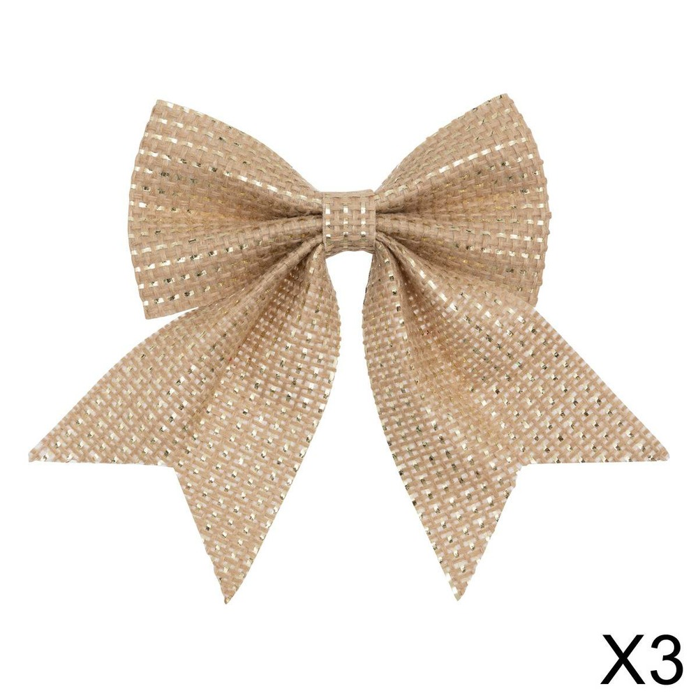 Lot de 3 nœuds déco 12x13cm jute or