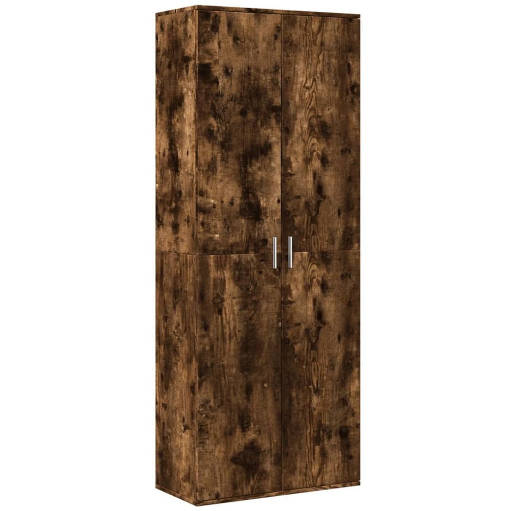 Buffet haut chêne fumé 70x35x180 cm bois d'ingénierie