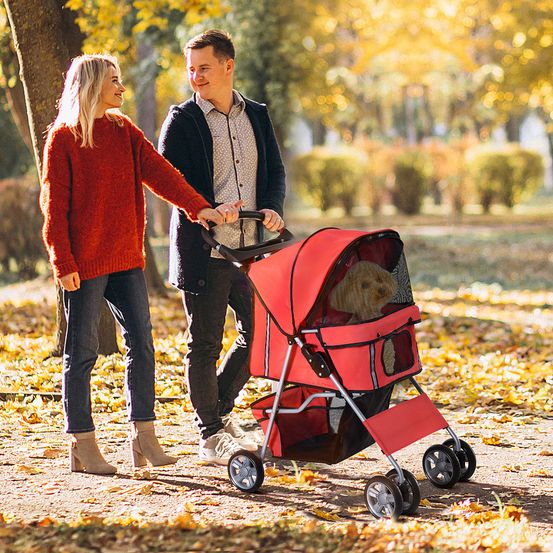 Poussette chien chat tissu oxford pliable voyage promenade rouge 75x45x97cm - comfortxl pet living