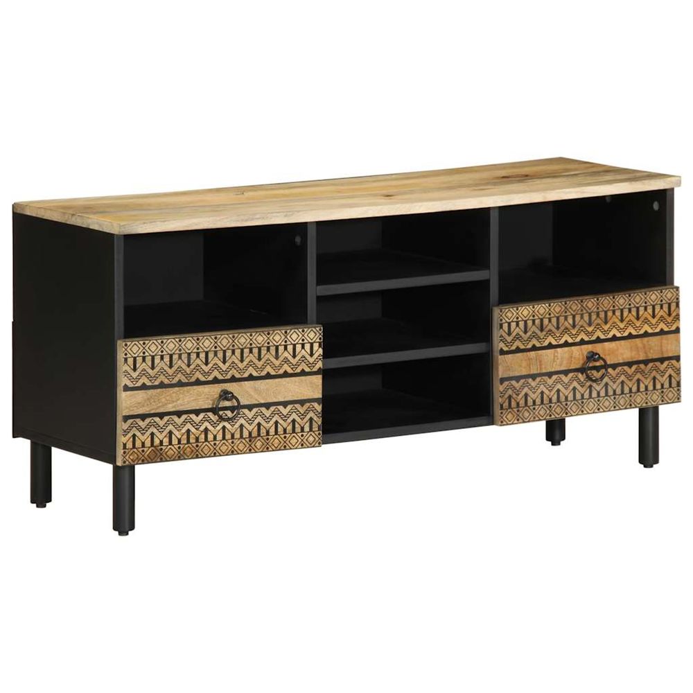 Meuble tv noir 100x33,5x46 cm bois massif manguier brut
