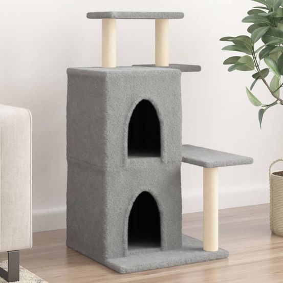 Arbre à chat multi-jeux 97 cm en sisal avec 2 niches et plateformes gris clair