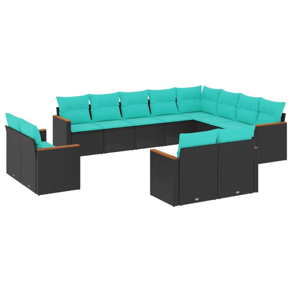 Salon de jardin avec coussins 12 pcs noir résine tressée