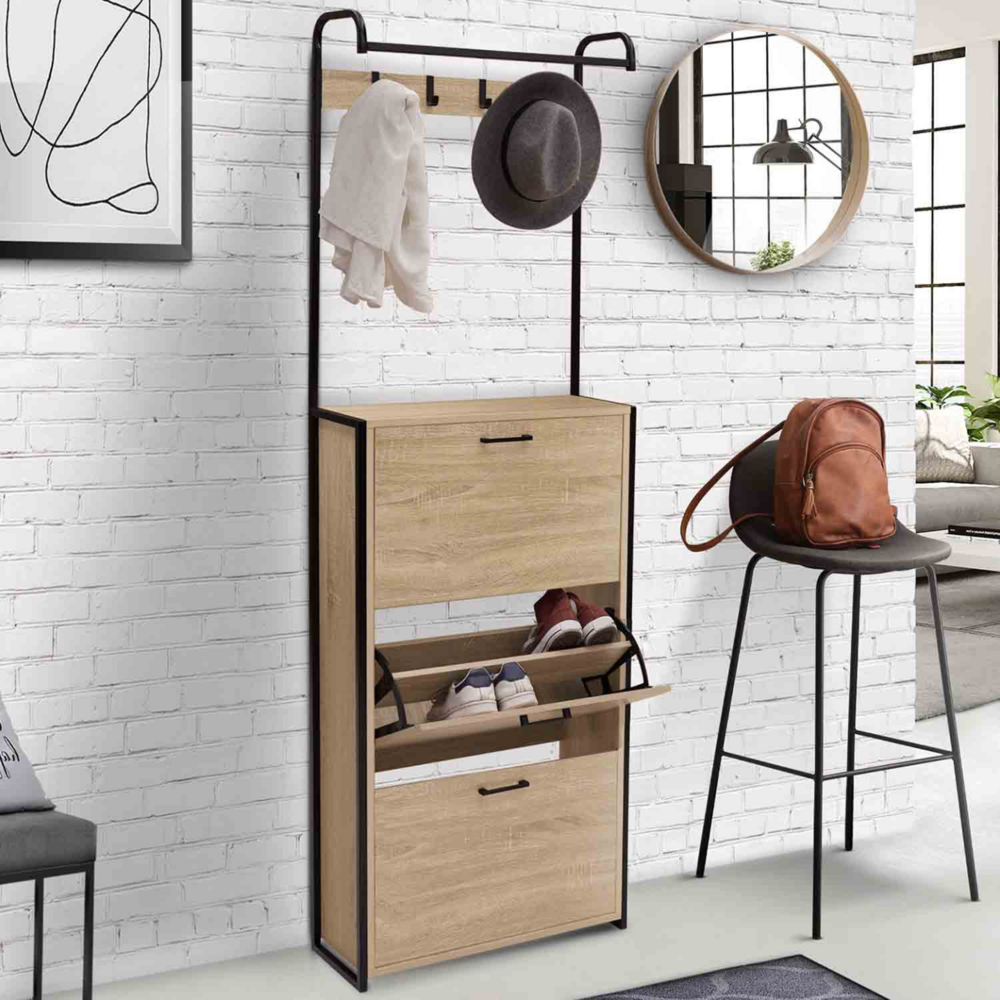 Vestiaire d'entrée luis meuble chaussures 3 portes design industriel