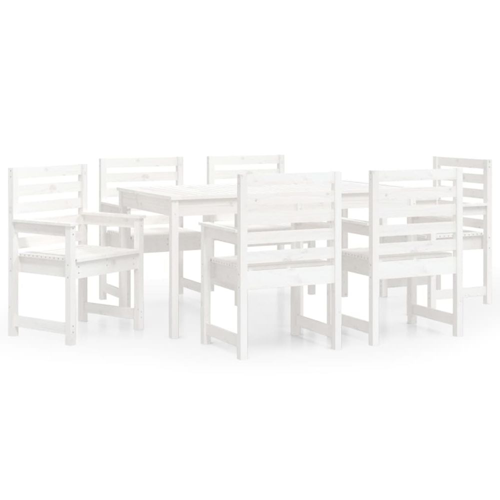Ensemble à manger de jardin 7 pcs blanc bois massif de pin