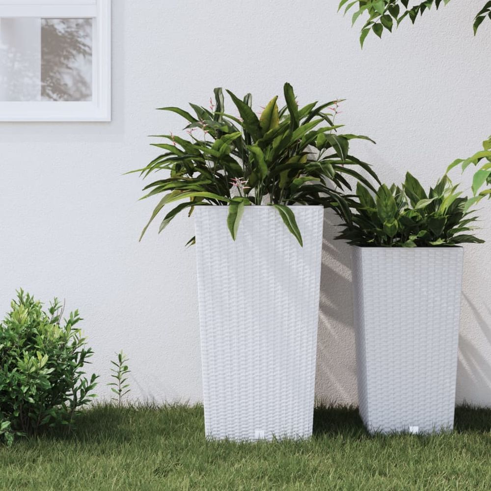 Jardinière plastique aspect rotin balcon terrasse bac intérieur amovible blanc