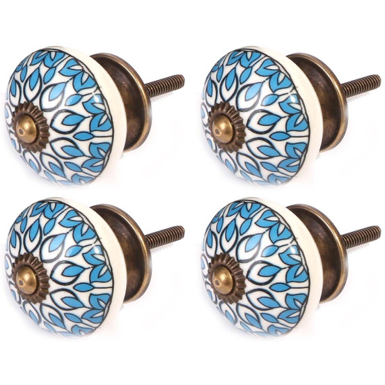 Bouton de meuble en grès à motif paon modèle 3