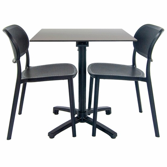 Restootab - lot de 1 table pliable gris métal + 2 chaises pour terrasse