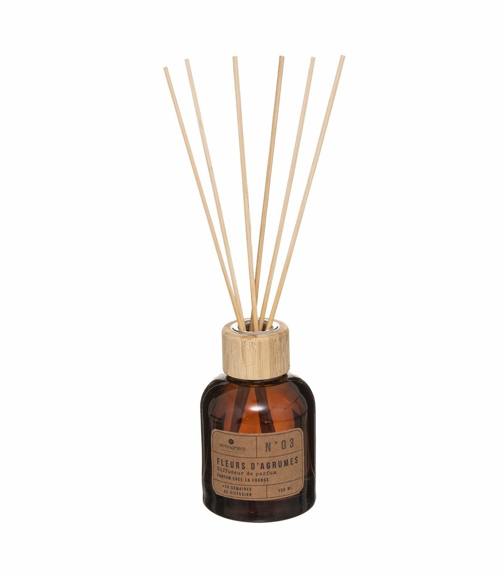 Diffuseur de parfum fleurs d'agrumes 150 ml - 6 bâtons - anti-odeurs de tabac