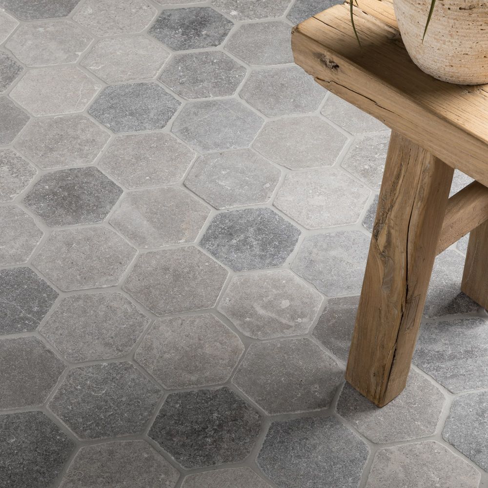 Tomette hexagonale pierre d'egypte grise 14x14x2 cm - intérieur et extérieur (lot de 1 m²) - ro'ma nature
