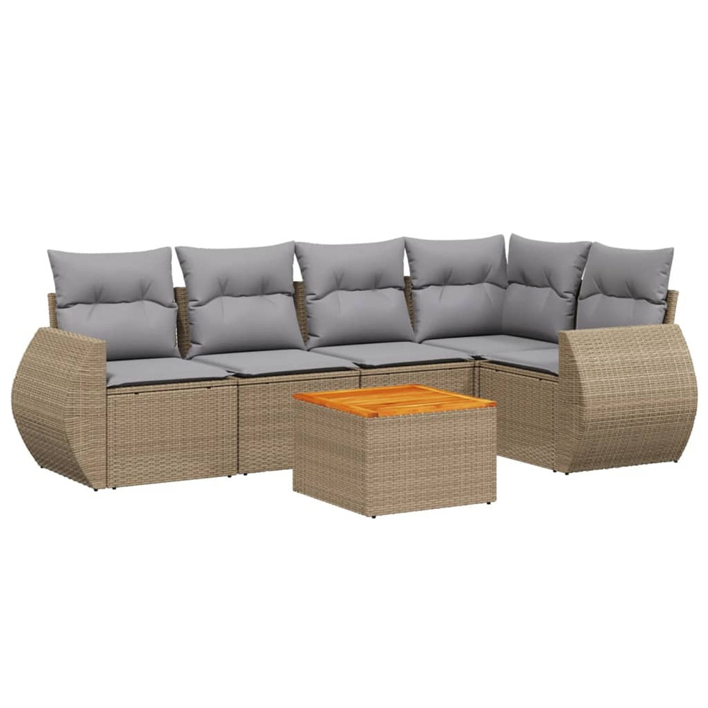 Salon de jardin avec coussins 6 pcs beige résine tressée