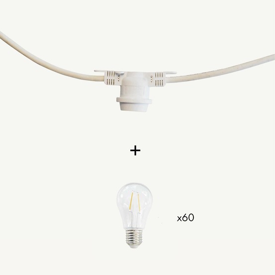 Guirlande guinguette festival e27 - 60 ampoules a60 blanc chaud à filament - 20m - prolongeable