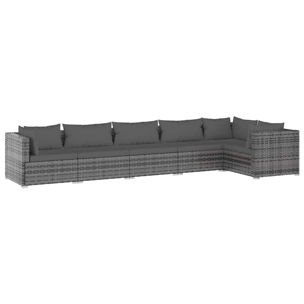 Salon de jardin 6 pcs avec coussins résine tressée gris