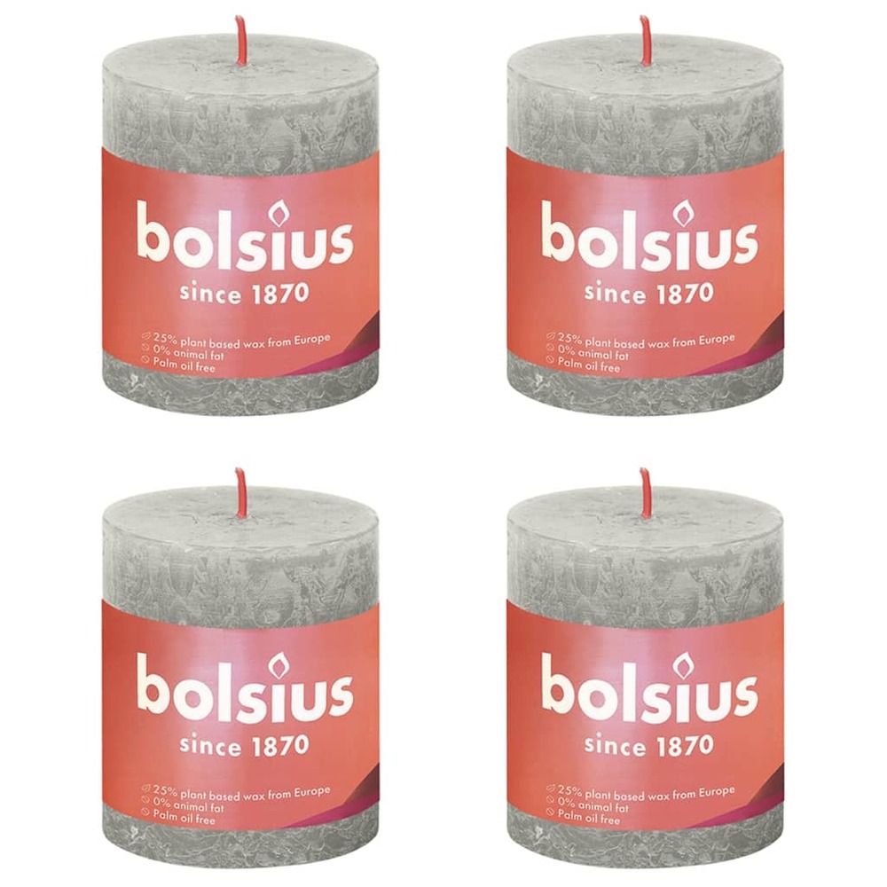 Bougies pilier rustiques shine 4 pcs 80x68 mm gris sableux