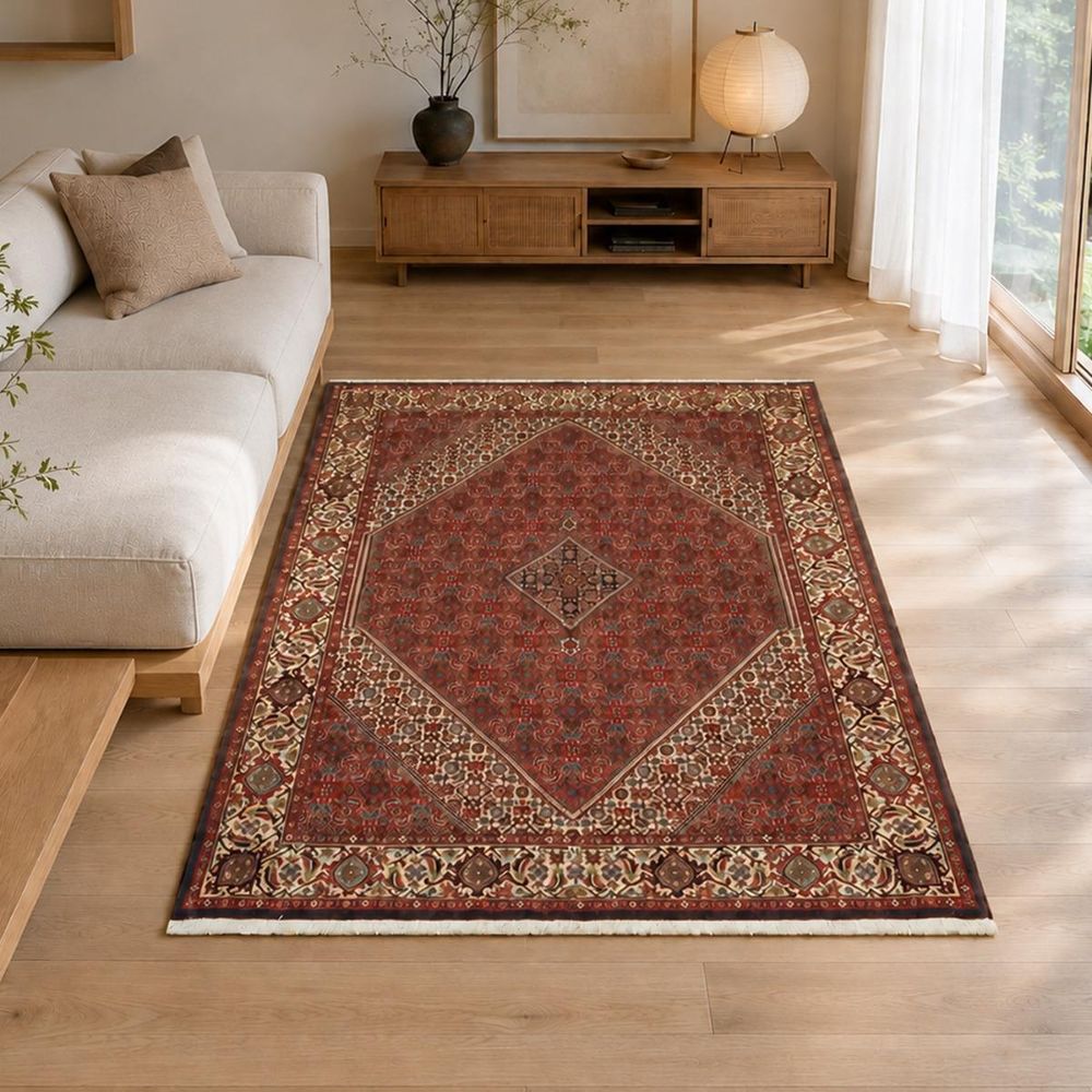 Tapis d'orient 144 x 202 cm, rouge et crème, en laine noué main, bidjar 3