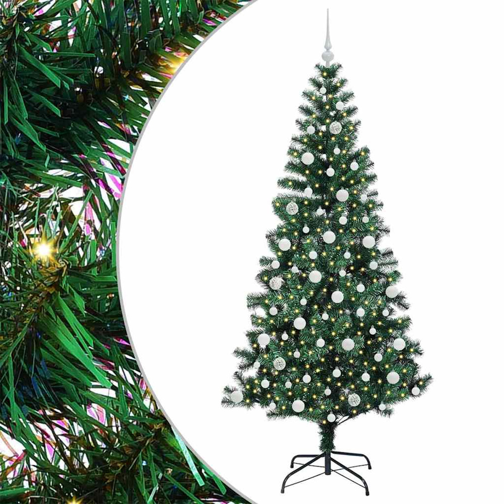 Sapin de noël artificiel pré-éclairé vert 210 cm pvc et métal