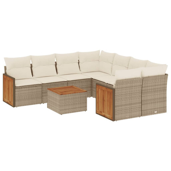 Salon de jardin avec coussins 9 pcs beige résine tressée