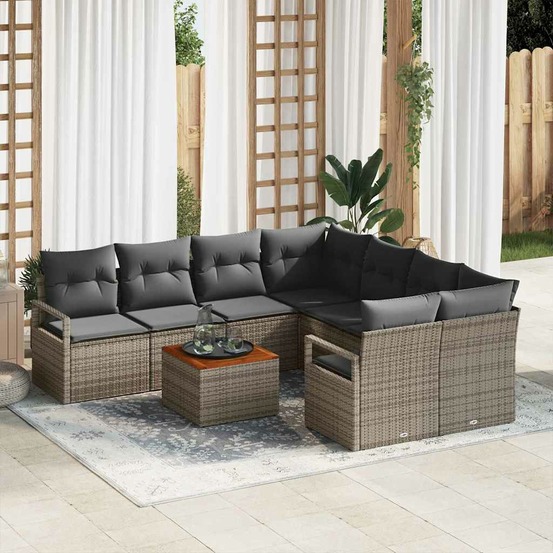 Ensemble de canapé de jardin avec stockage 9 pcs gris polyrotin