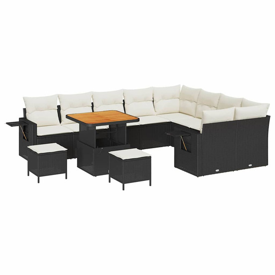 Ensemble de canapé de jardin avec coussin 12 pcs noir et crème