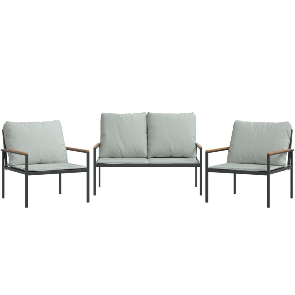 Salon de jardin avec coussins 3 pcs anthracite acier
