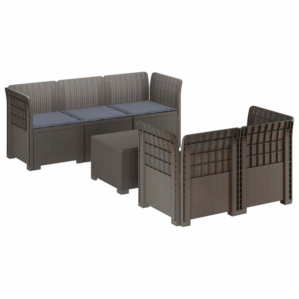Canapé de jardin 5 places avec coussins aspect rotin pp