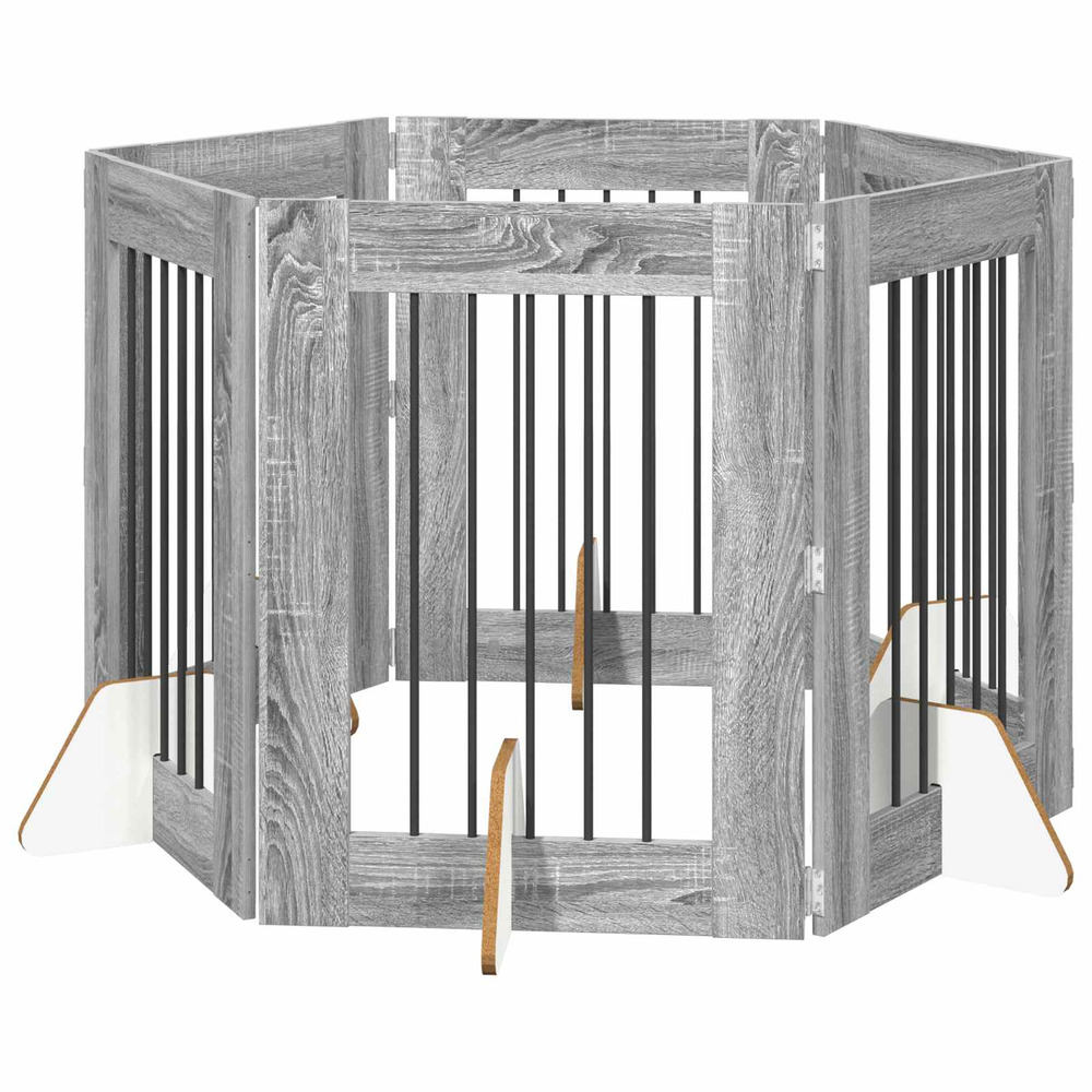 Portillon pour chien avec supports 6 pcs sonoma gris 60 x 80 cm