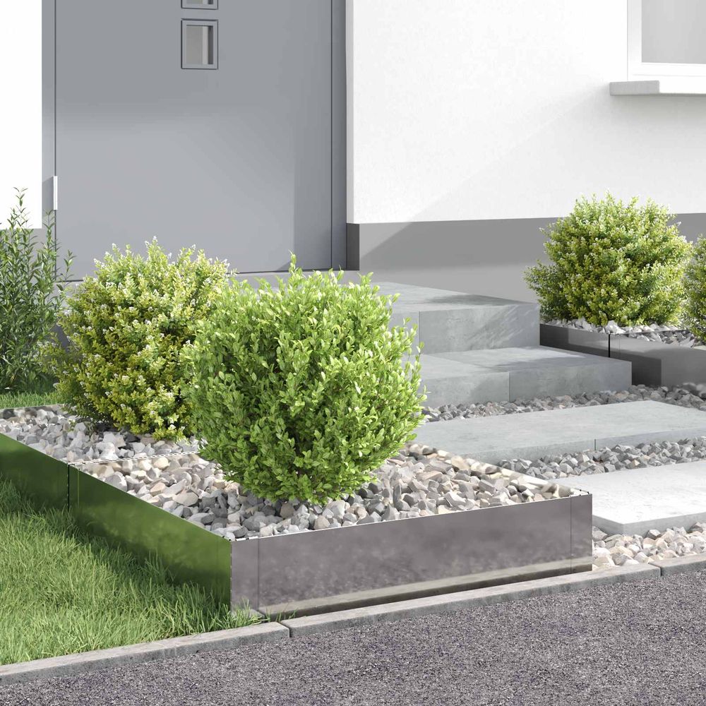 Bordure de pelouse acier aménagement jardin séparation nette 4 pcs 60x60x20 cm argenté