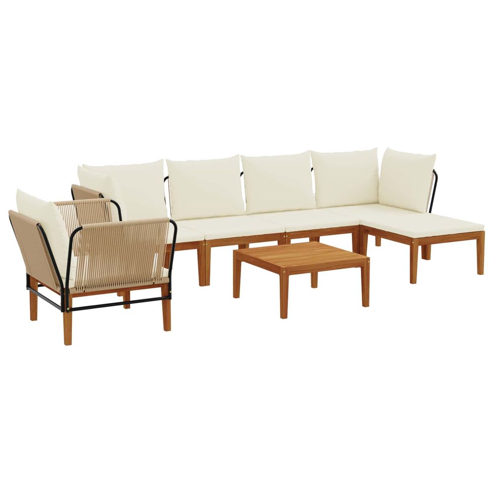 7 pc bois d'acacia massif et corde naturel