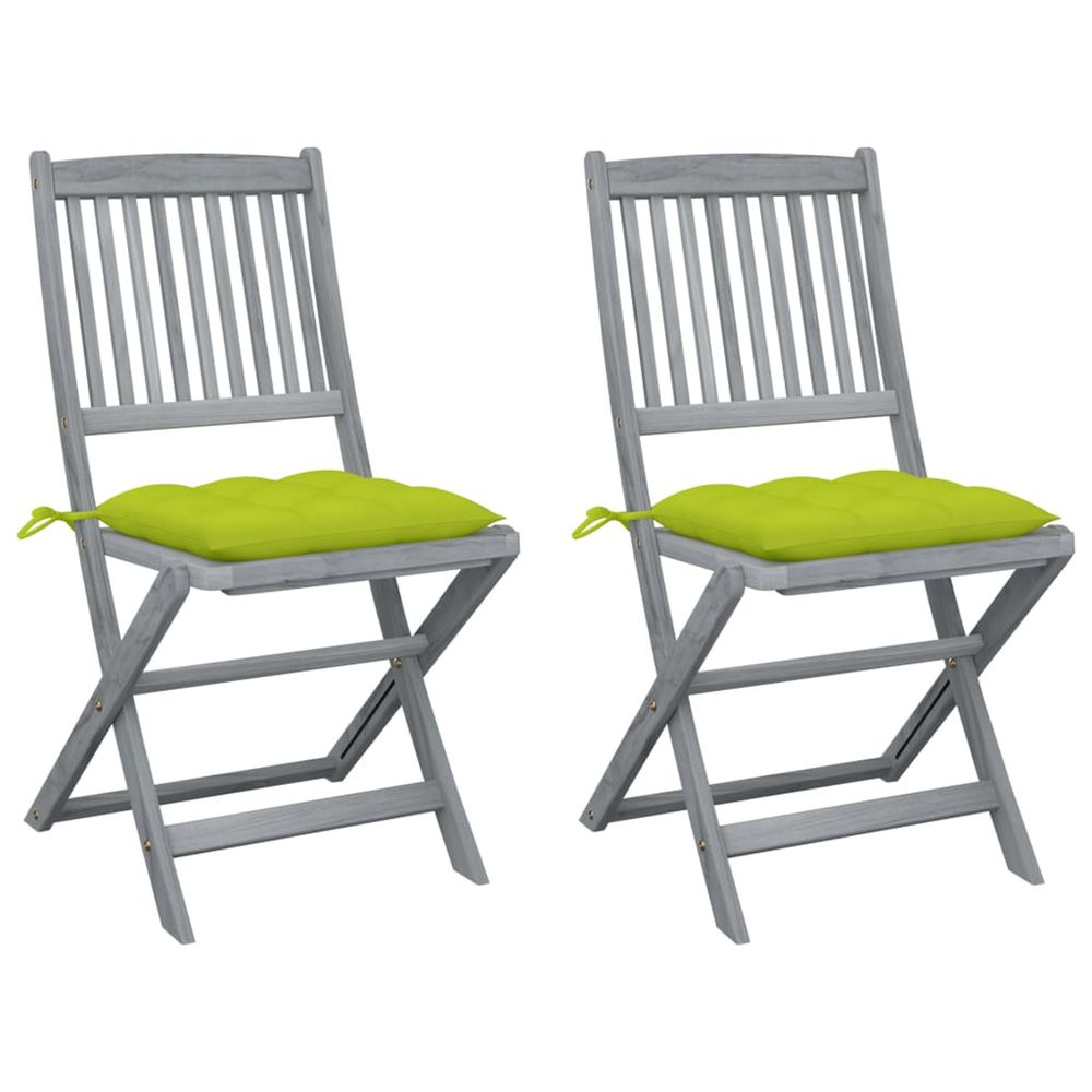 Chaises pliantes (lot de 2) avec coussins, en bois d'acacia massif