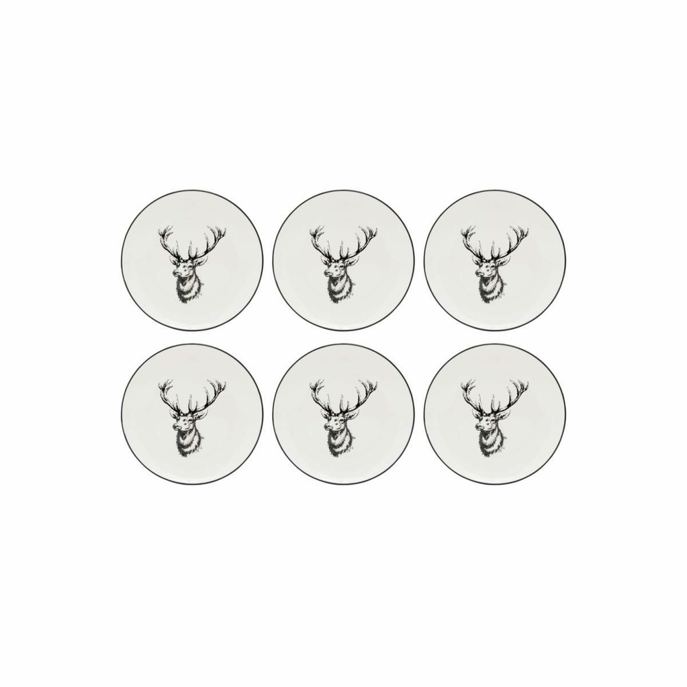Vaisselle cerf en porcelaine blanche et noire (lot de 6) assiette ø19