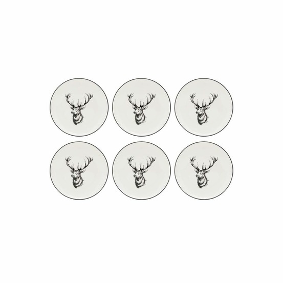 Vaisselle cerf en porcelaine blanche et noire (lot de 6) assiette ø19