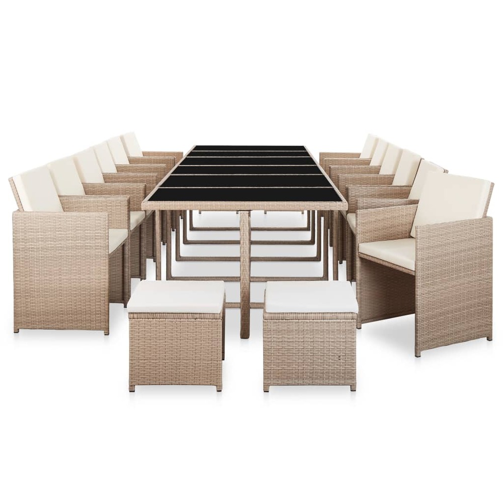 Salon de jardin meuble d'extérieur ensemble de mobilier avec coussins 17 pièces résine tressée beige