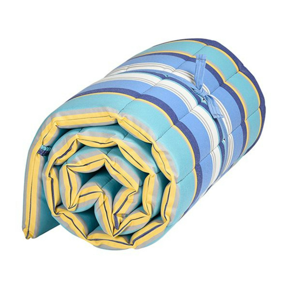Matelas/coussin enroulable pour transat/bain de soleil - 100% acrylique - bleu/blanc - paros