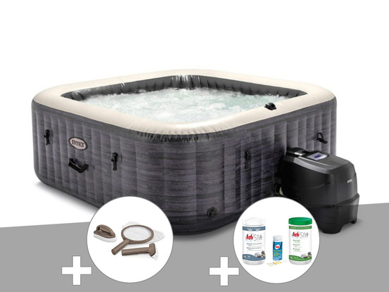 Kit spa gonflable purespa ardoise carré bulles 6 places + kit d'entretien + kit