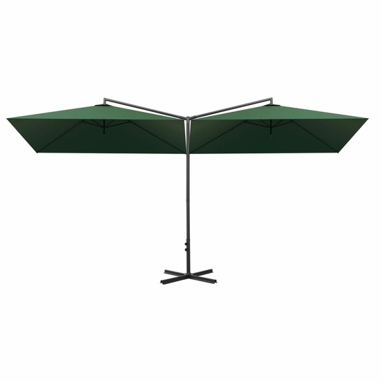 Parasol double avec mât en acier 600 x 300 cm vert