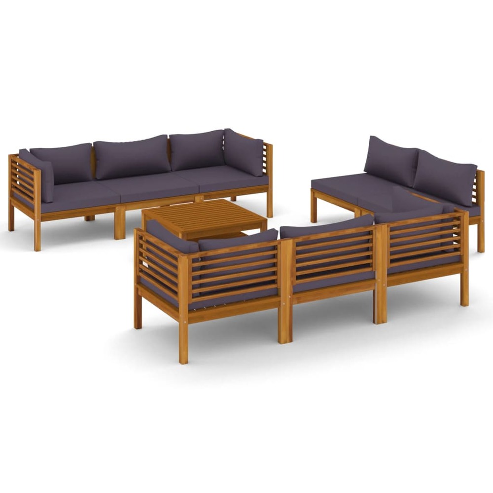 Salon de jardin meuble d'extérieur ensemble de mobilier 9 pièces avec coussin bois d'acacia solide