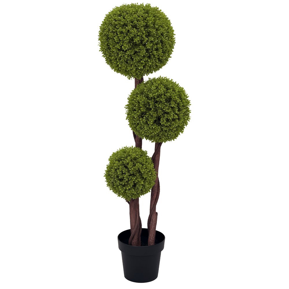Buis artificiel 3 boules plastique intérieur extérieur décoration 115cm vert