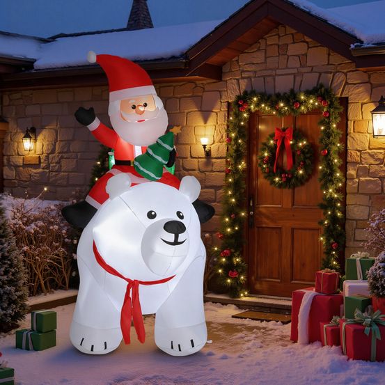 Père noël gonflable en polyester blanc 200 cm