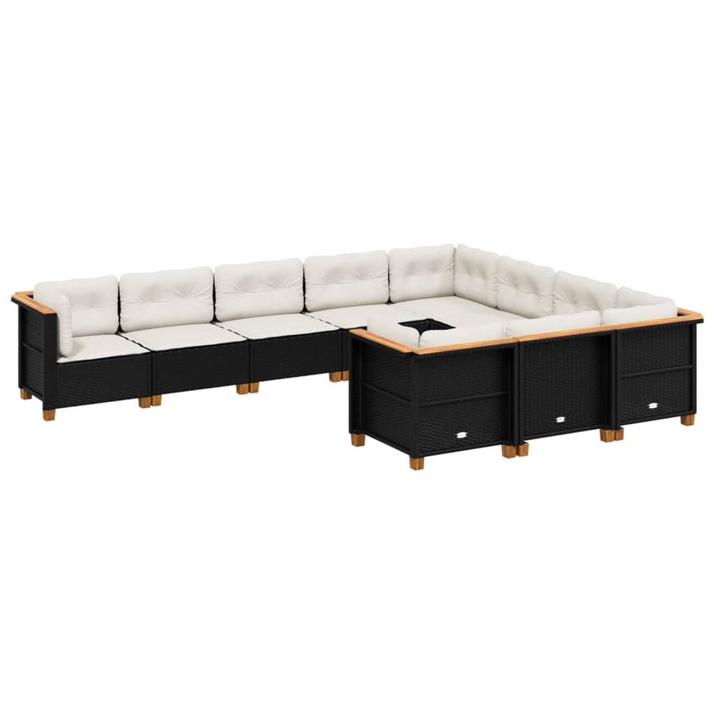 Salon de jardin 10 pcs avec coussins noir résine tressée