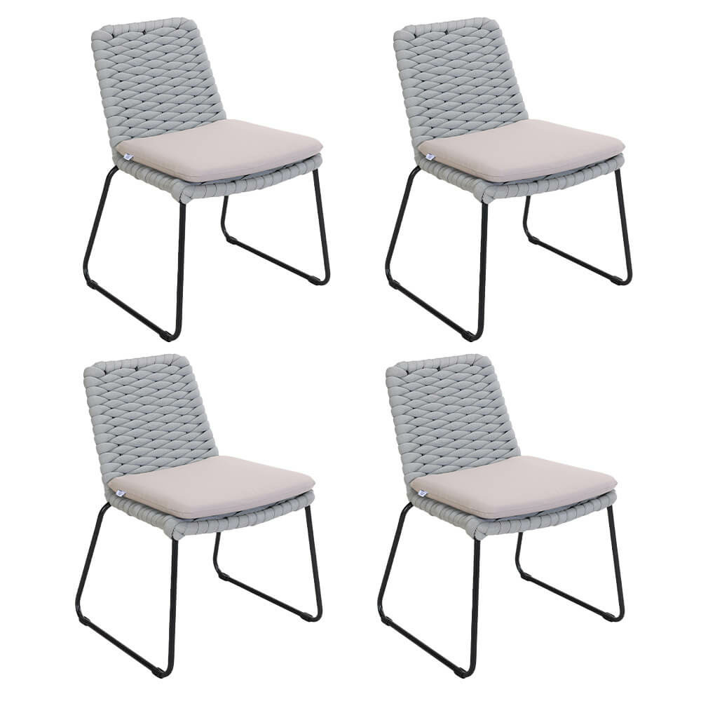 Home deluxe chaise de jardin en cordage tressé balero gris clair - lot de 4 | mobilier de jardin chaise de terrasse