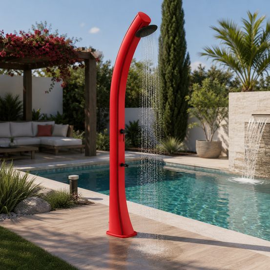 Douche solaire rouge 40l exterieure eau chaude chauffee au soleil rioxxl