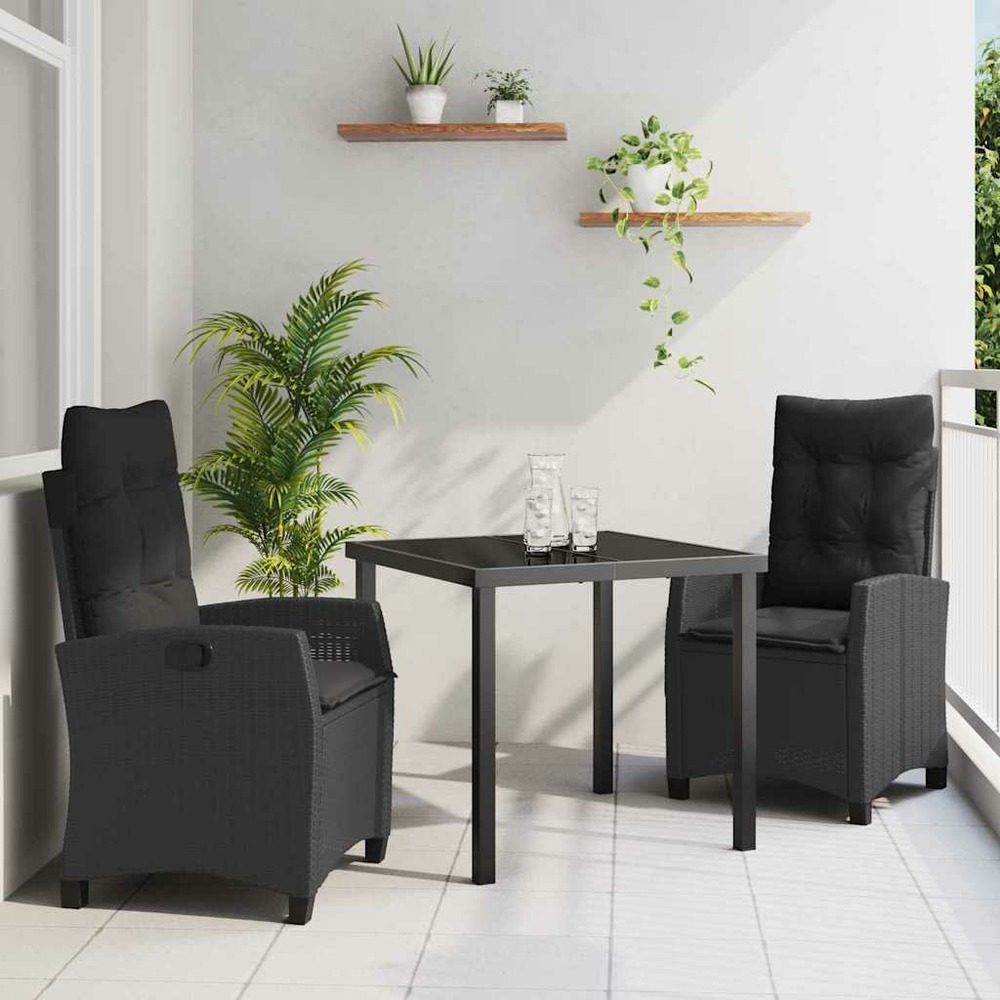 Ensemble de salle à manger pour jardin 3 pcs noir polyrotin