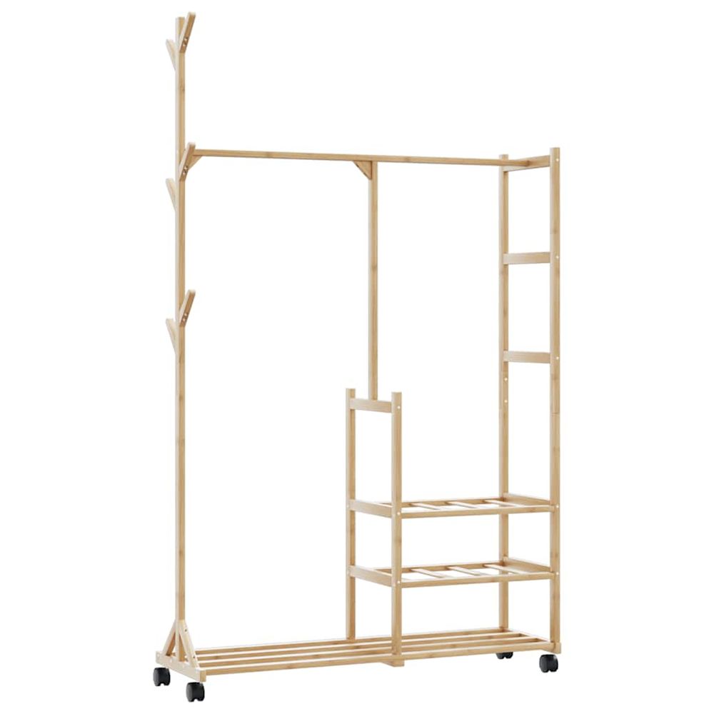 Porte-vêtements et étagères et roulettes 100x38x175,5cm bambou