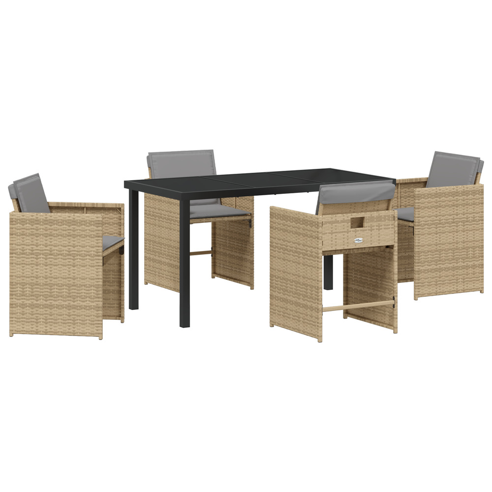 Ensemble de salle à manger de jardin 5 pièces avec coussins beige poly rattan