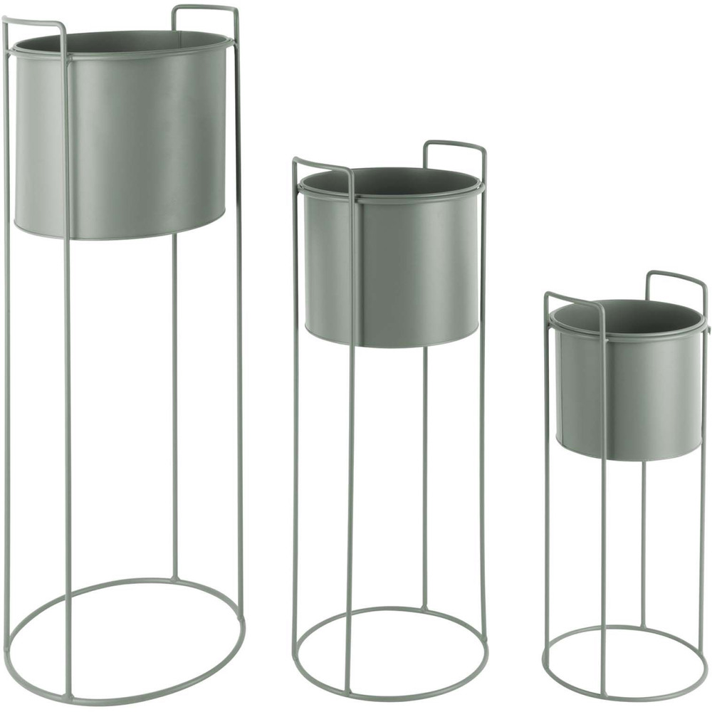 Set de 3 supports à plantes ronds en métal essence vert