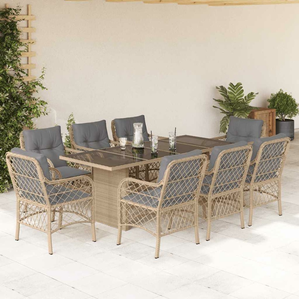 Ensemble à manger de jardin et coussins 9 pcs mélange beige