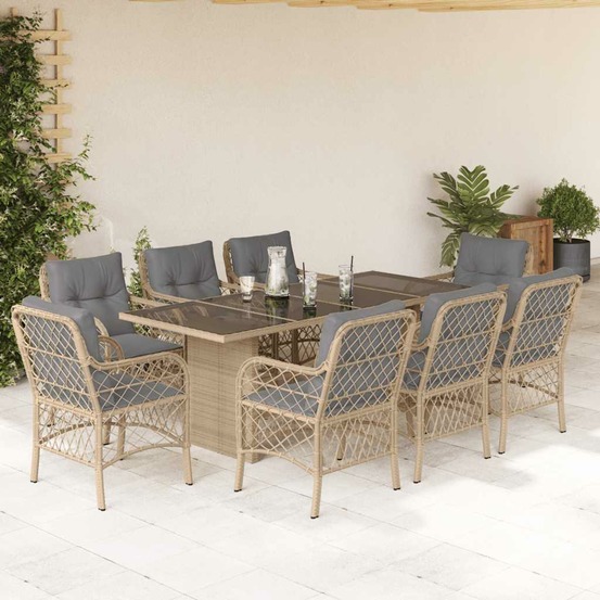 Ensemble à manger de jardin et coussins 9 pcs mélange beige
