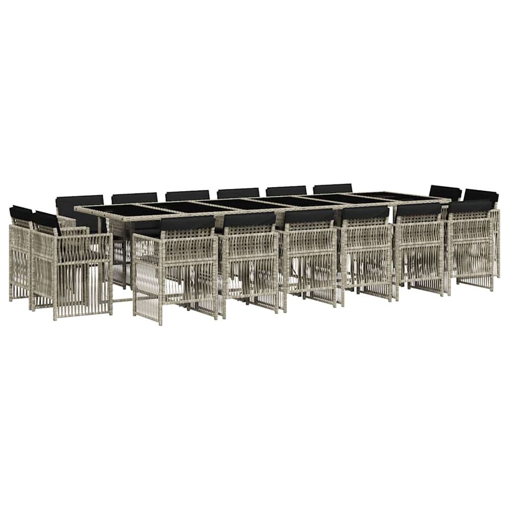 Ensemble à manger de jardin et coussins 17 pcs gris clair rotin